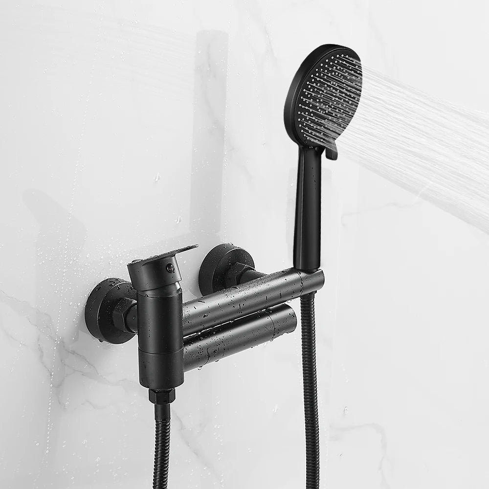 Shower Faucet Black Brass Wall Mount Bathtub Faucet Shower Square Style Handheld Single Handle Luxury Bathroom Mixer Tap 877910