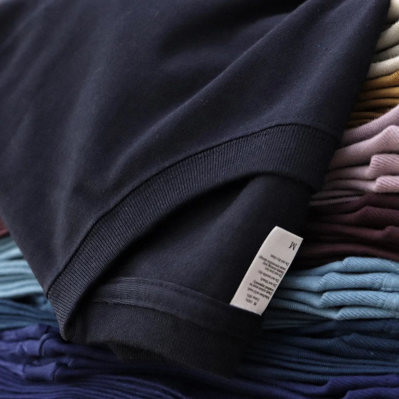 Have Blue Pure Cotton Base Shirt Solid Color T-Shirt American Retro Round Neck Short Sleeve Heavyweight T-Shirt for Men