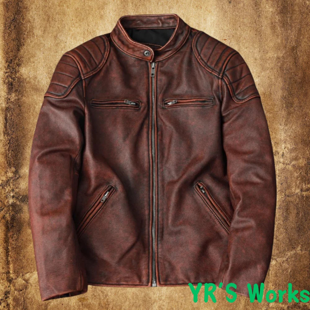 YR!Wholesales.Mens Real Natural Cowhide Cloth.100%.Cool Motor Rider Leather Jacket.Plus Size Slim Fit Real Leather Cloth