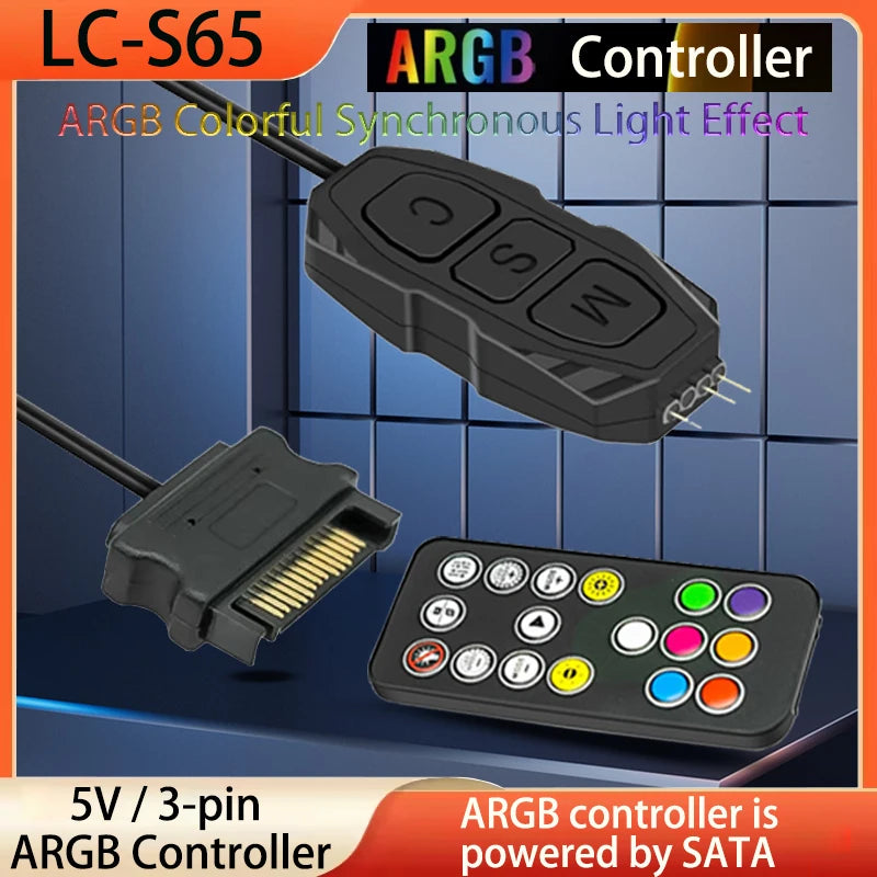 5V 3pin ARGB Controller To SATA Power Supply Mini RGB Controller For Computer Case ARGB Fans, Coolers, LED Stripes, Etc.