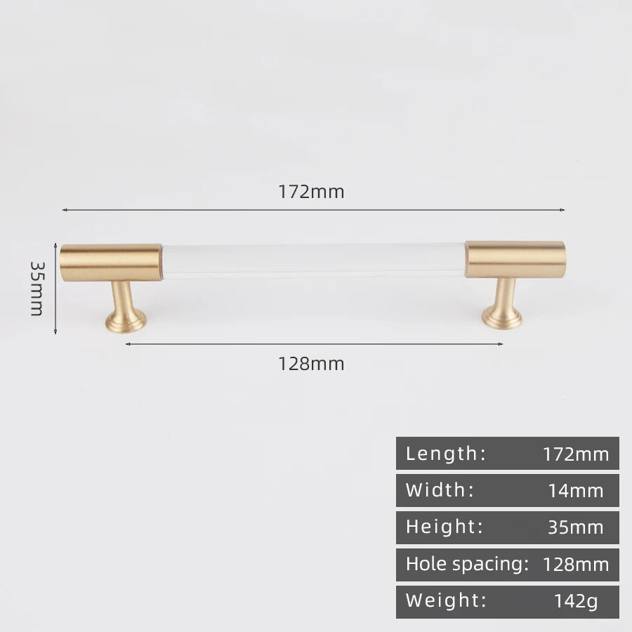 KEDLO European style modern brass acrylic Pull handle kitchen cabinet modern minimalist drawer transparent handle