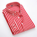 Men's Striped Shirt, Single-breasted Long-sleeved Shirts Autumn New Men Top Red Blue Black Slim Version Male Chemise Asian Size