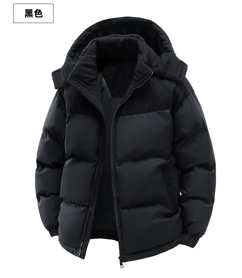 2025 Men Winter Thick Warm Parka Coat Male Color Blocking Detachable Hooded Collar Cotton Jacket Men's Cotton Coat