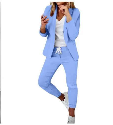 Office Lady Blazer And Lace-Up Pants Two Piece Set 2026 New Casual Fashion Solid Color Women's Set Conjuntos De Mujer Streetwear