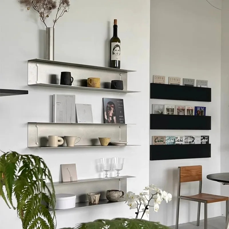 Modern Light Luxury Style Bar Coffee Shop Minimalist Art Pendant Wall-Mounted Decoration Stainless Steel Storage Rack Customized