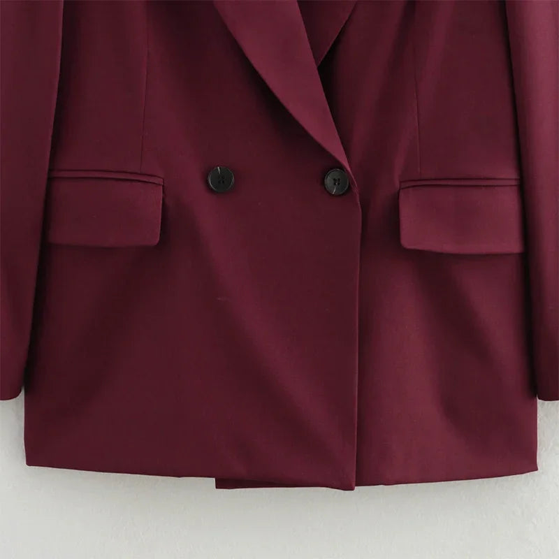 New Burgundy Blazer Women Autumn Winter Vintage Double Breasted Suit Jacket for Woman Fashion Streetwear Classic Blazers Coat