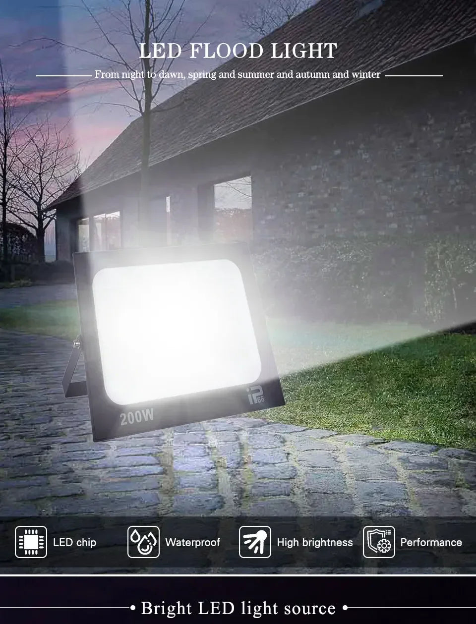 LED Flood Light Spotlight 100W 150W 200W Outdoor Lighting 6500K Waterproof Garage Gym Street Gate Wall Lamps Floodlights AC220V