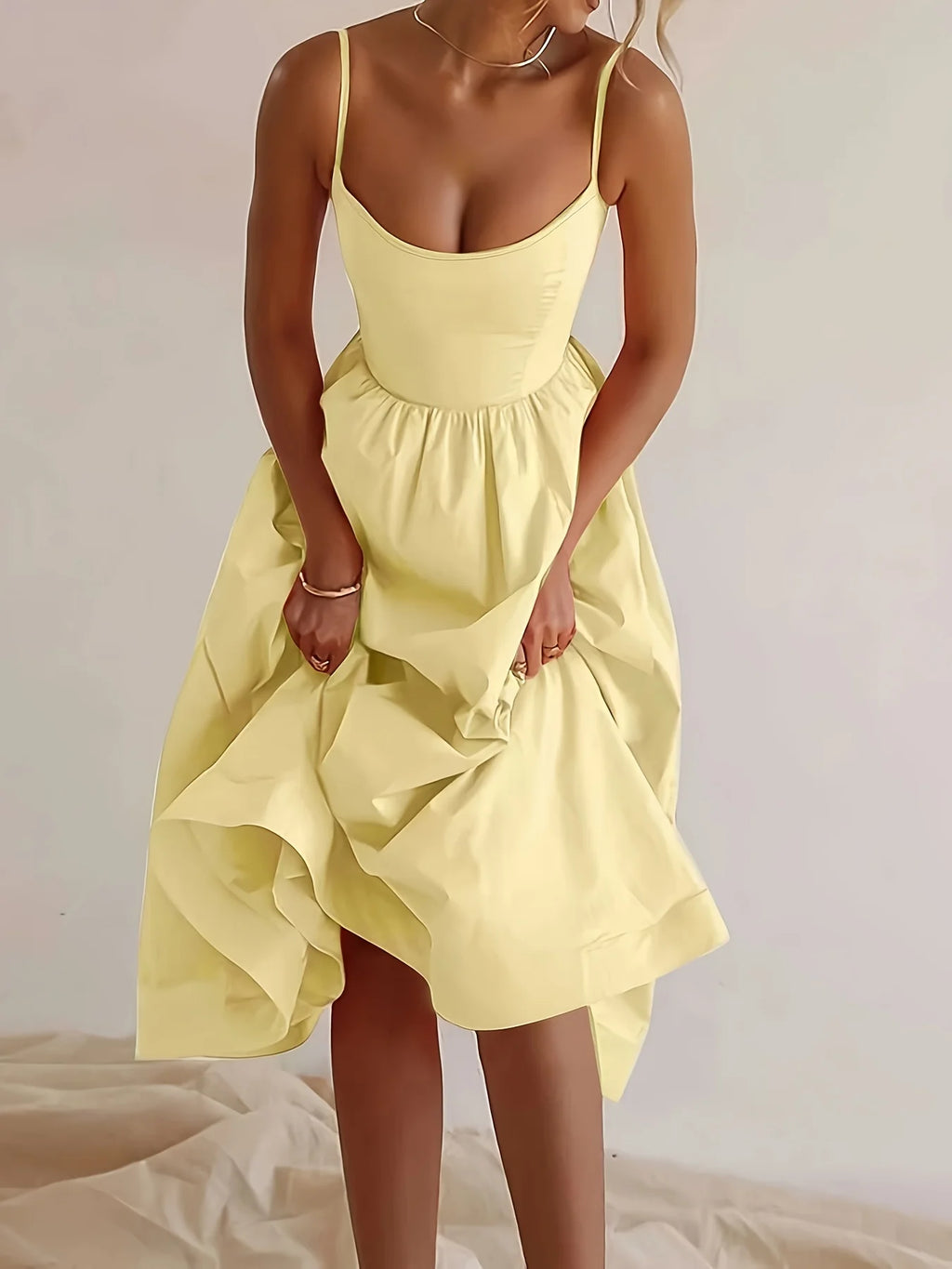 Elegant Directed Pure Color Sleeveless Chic Strap Dress Fashion Minimalist Design Casual Comfortable Fit Female Vestidos
