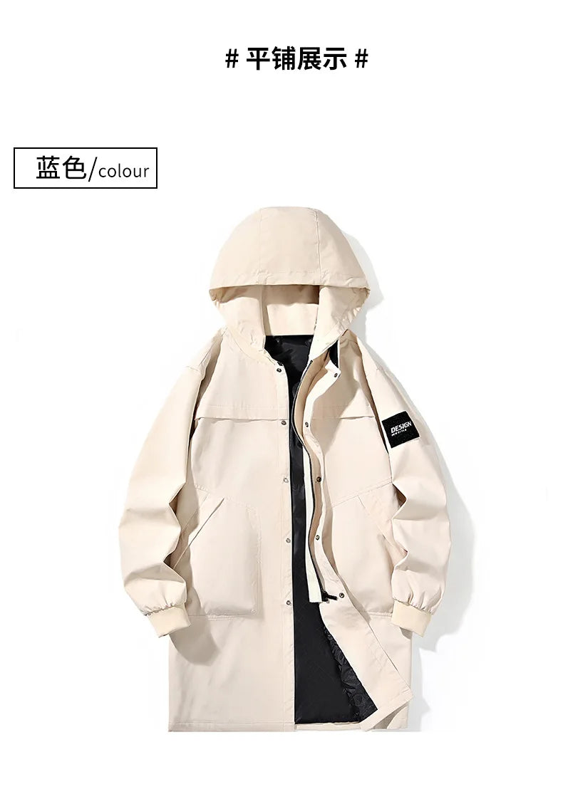 Big Size 9XL Men's Long Trench Coat Hood Fleece Thick Windbreaker Male Autumn Winter Lightweight Plus Large Oversize Hat Zipper