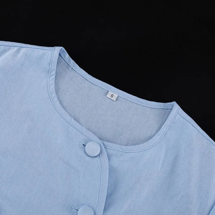 Two Pieces Women Dress Sets Solid Matching Sets Button Short Sleeves Top Empire Waist Ankle Length Skirt Loose Fit 2026 Summer