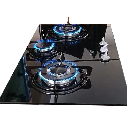 Tempered Glass 3-Burner Built-in Gas Stove With Safety Shut-off And Dual Gas Compatibility