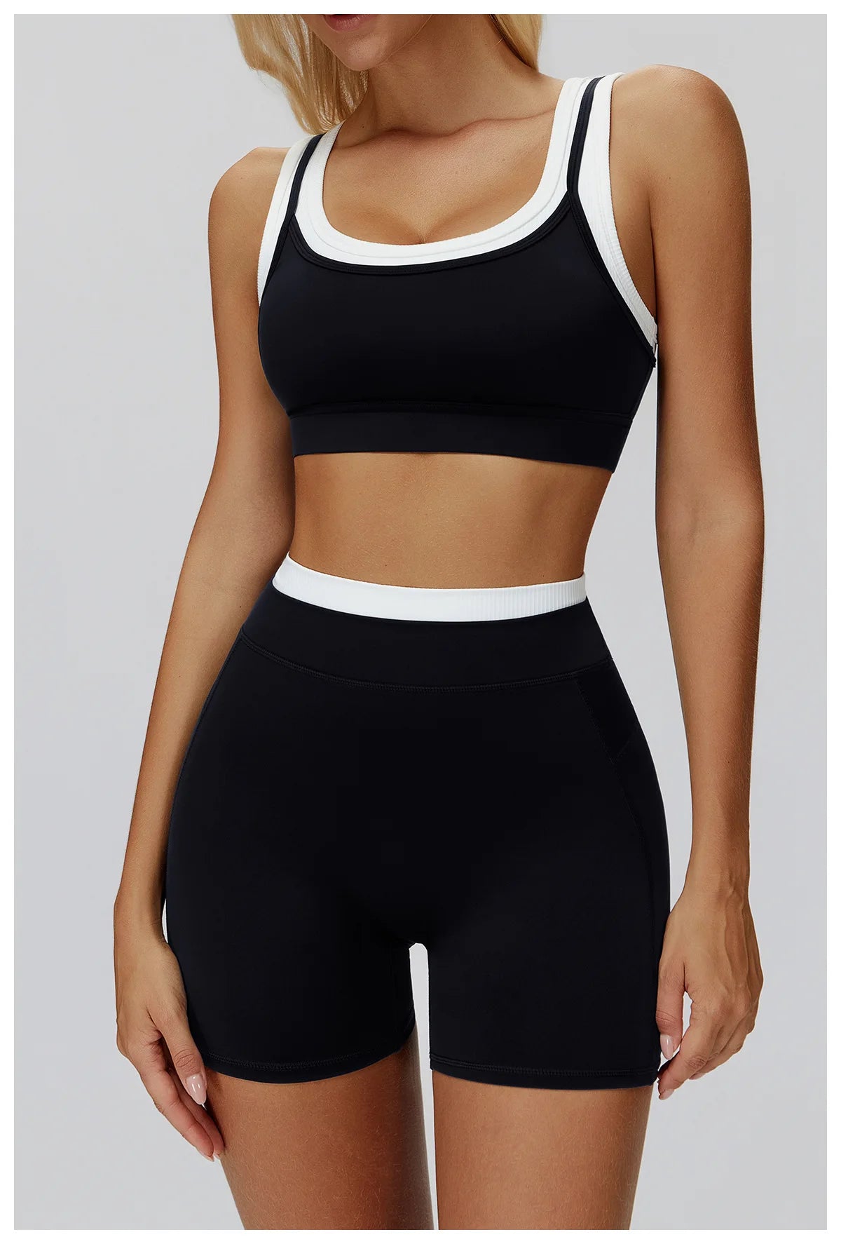 Custom LOGO Women's Naked Fake Two-piece Sports Vest Threaded Contrast Yoga Bra Running Fitness Clothing Top