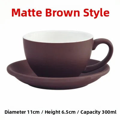 European Style Matte Latte Cup Ceramic Cappuccino Cup Large Mouth Coffee Cup Plate Set Handmade Craftsmanship 300ml