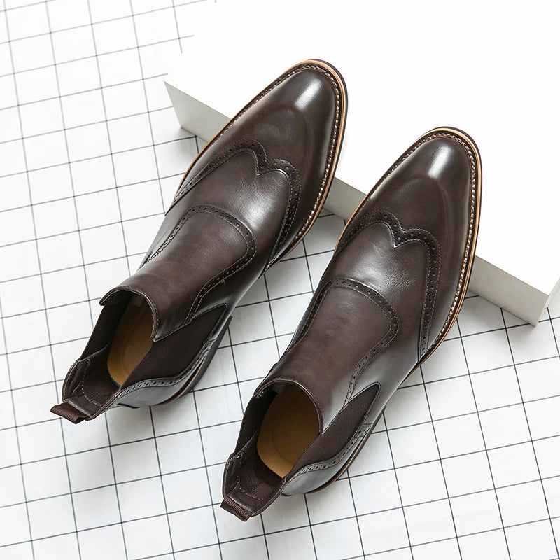Genuine Leather Shoes Chelsea Boots for Women Retro Carved Boots Round Toe Ankle Boots British Style Women Shoes Winter/Autumn