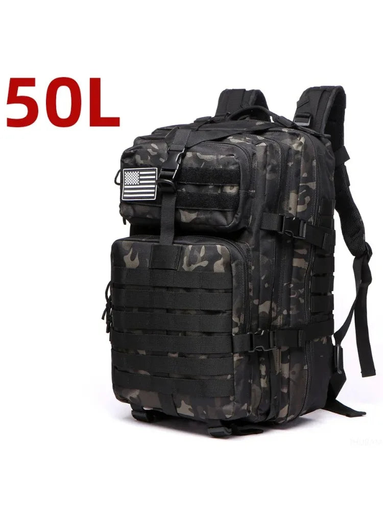 Durable Nylon 50L Waterproof Tactical Outdoor Backpack for Hiking Trekking Fishing Hunting Camping Travel