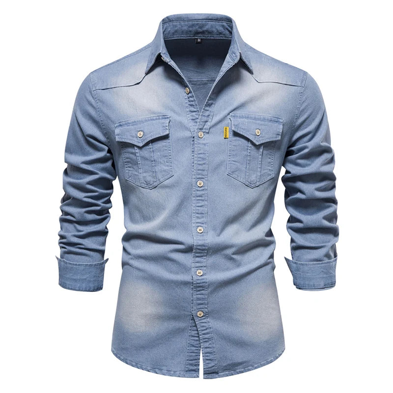 2023 Spring Autumn Y2K Fashion All Match Harajuku Denim Shirt Men Solid Cotton Male Clothes Loose Casual Sport Ropa Hombre Blusa