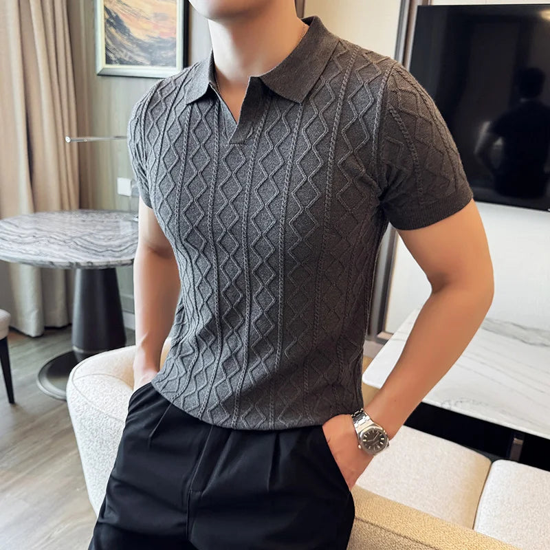 Polo Style Sweaters For Men Autumn Winter New Slim Fit Short Sleeve Mens Casual Sweater Turn Down Collar Knitted Pull Homme 3XL