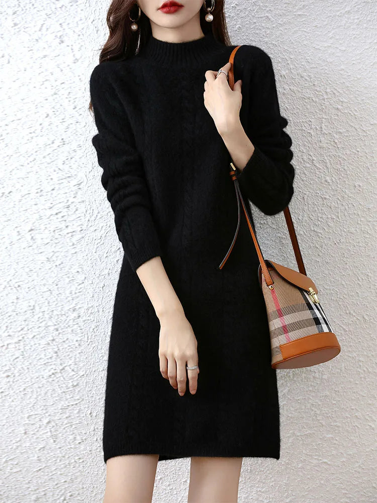 Cashmere Women's Sweater Knitted Dresses 100% Merino Wool Ladies Autumn Warm Elegant Dress Winter Female Pullovers Casual Skirts