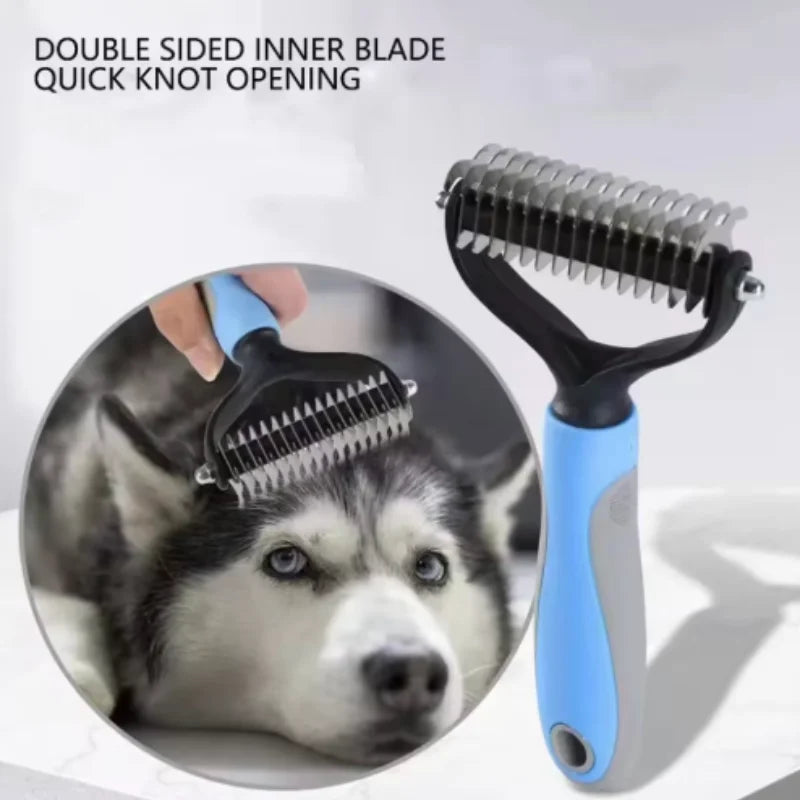 Stainless Steel Double Sided Pet Deshedding Brush Dog Grooming Comb Efficient Shedding Dematting Essential Grooming Tool for Pet