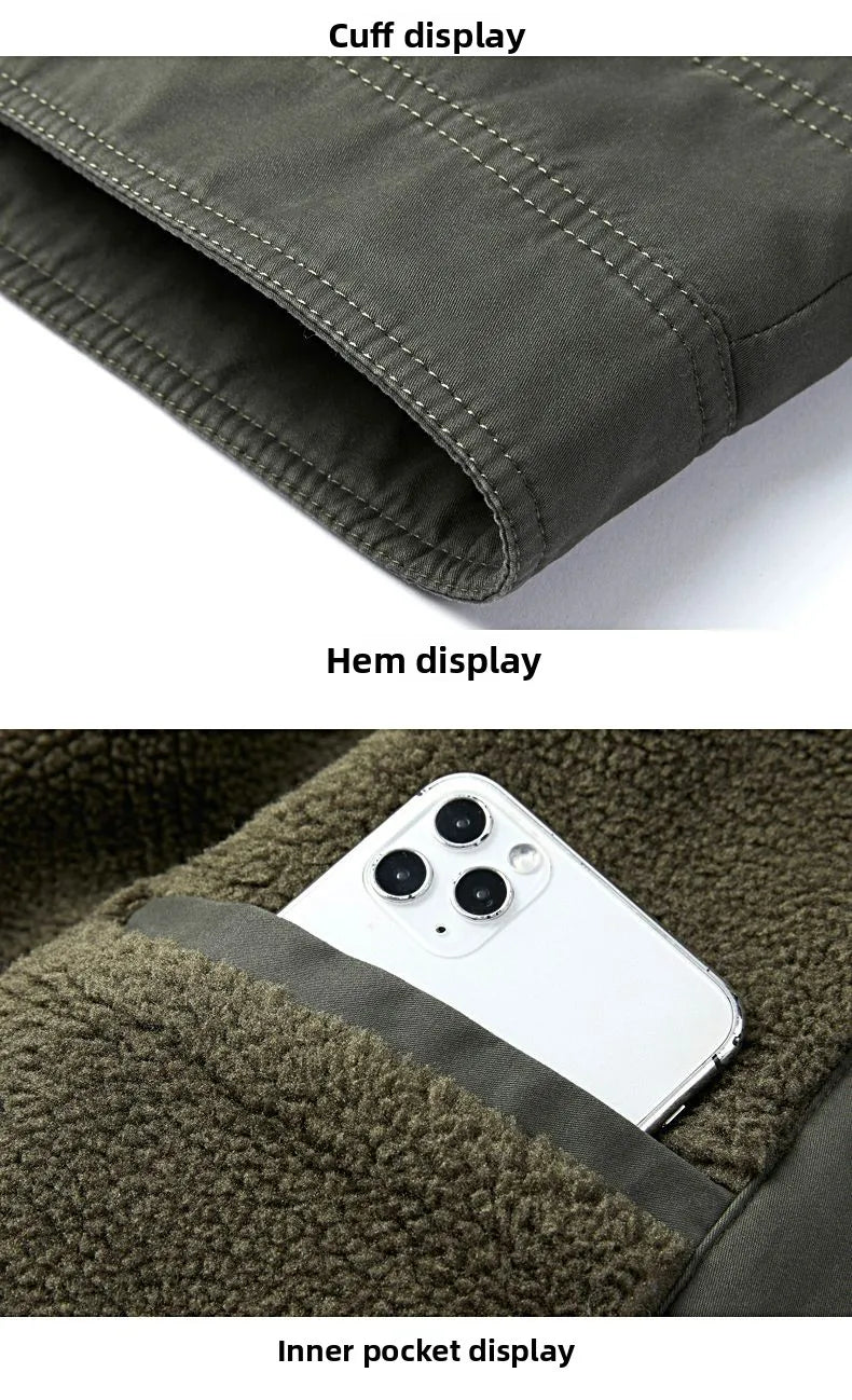 Autumn Winter Men's Cotton Thick Warm Fleece Jackets Stand Collar Fleece Lined Outdoor Workwear Warm Casual Style New Arrival