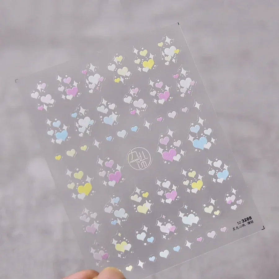 5D Gradient Love Gem Glitter Love Heart Colorful Cat's Eye Rhinestone Soft Self Adhesive Nail Art Stickers Shiny Manicure Decals