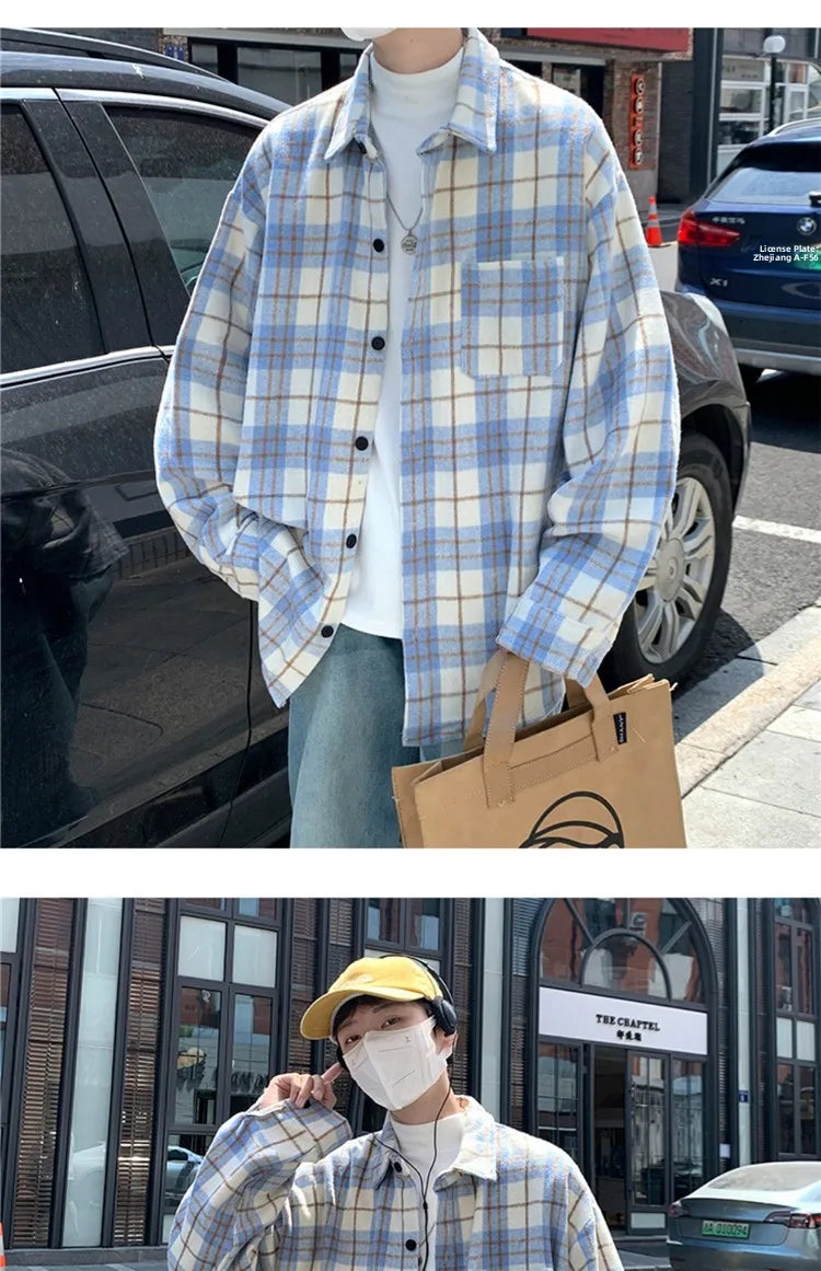 Men's Plaid Long Sleeve Shirt Loose Fit Thin Style Autumn Spring Casual Wear Sun Protection Outerwear Classic Check Pattern