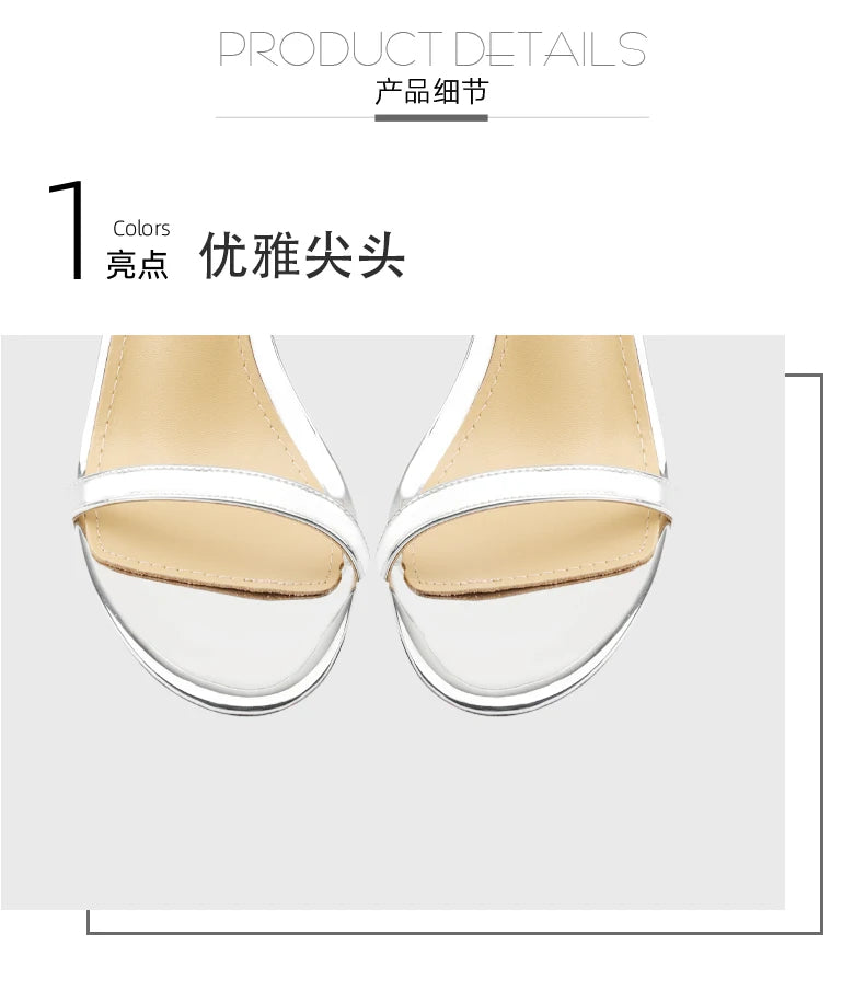New Silver Patent Leather Temperament High-Heeled Sandals for Women with Exposed Toes, Slim Heels, and Comfortable Single Shoes
