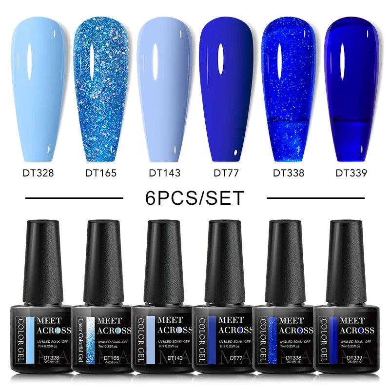 MEET ACROSS 6/8Pcs Set Glitter Gel Nail Polish Autumn Winter Nail Art Varnishes Semi Permanent Soak Off UV Gel Kit Nails Lacquer