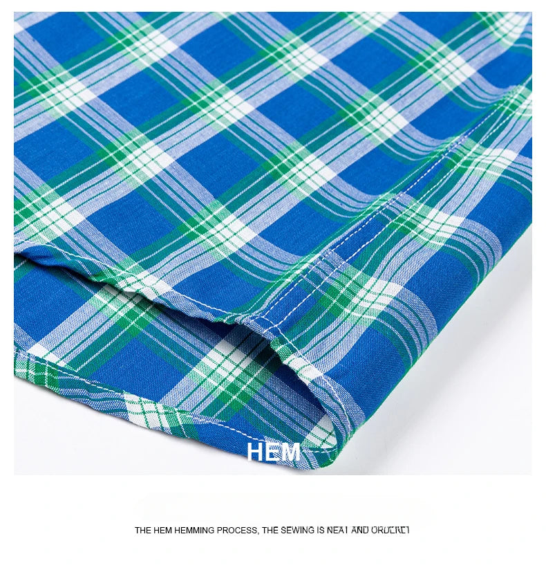Fashion Korean Plus Size 8XL 100%Cotton Short Sleeve Shirts for Men Slim Fit Formal Plain Shirt Plaid Hawaiian Shirt Casual Top