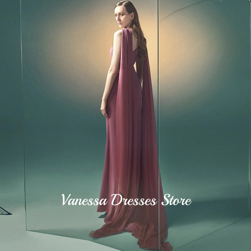 Modern One Shoulder Straight Evening Dress Customized Beading Jersey Saudi Arabian Shawl Sleeveless Prom Gown Party Dresses