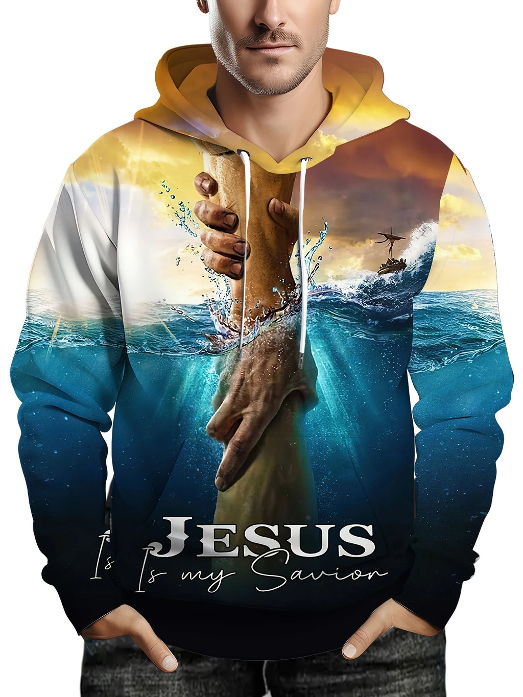 Man Hoodie Jesus Print Sweatshirts Long Sleeve Fall Spring Hoodies Casual Pullover Outdoor Oversized Tops Childs Men's Clothing