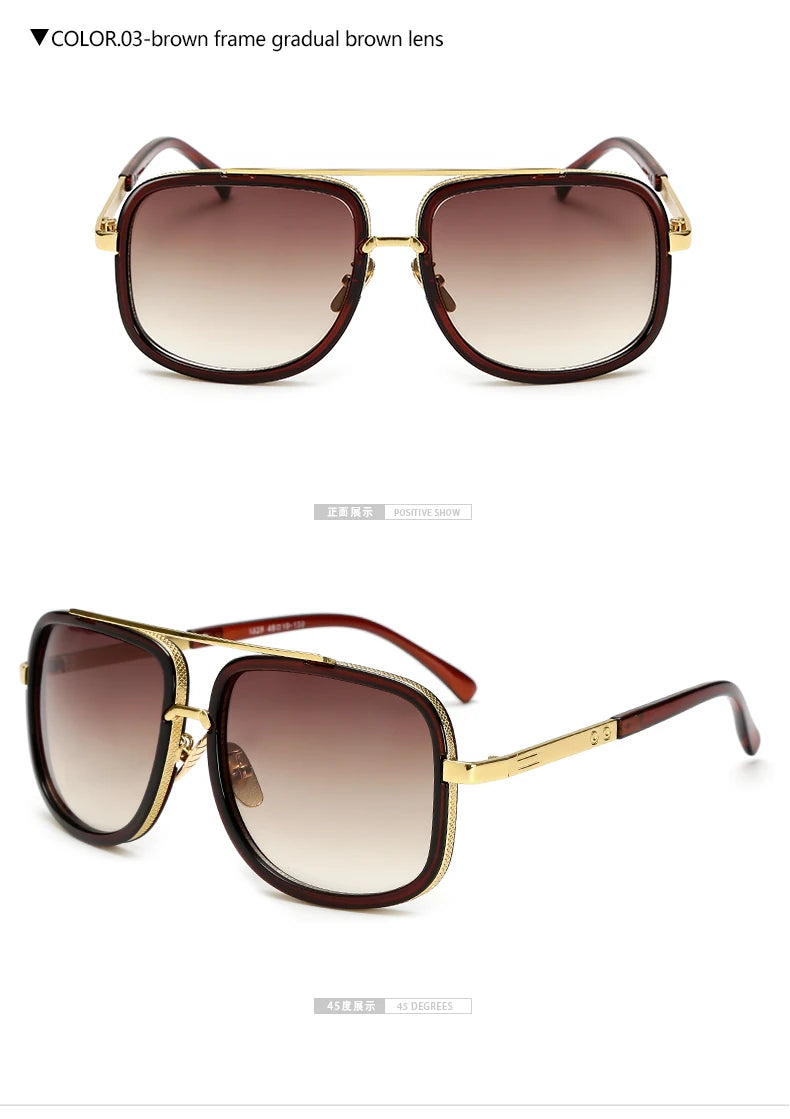 New Fashion Big Frame Sunglasses Men Square Metal Sun Glasses Women Retro Sun Glasses Vintage High Quality