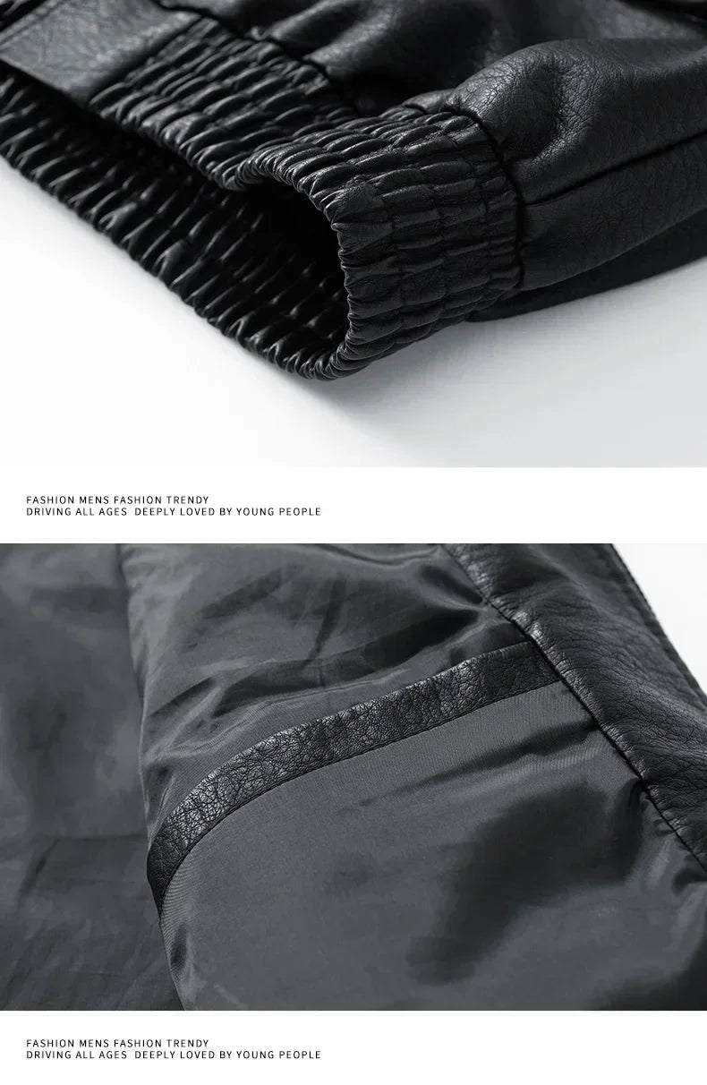 Men Trend Motorcycle Leather Jacket Bomber Pilot Retro Loose Pu Short Leather Jacket Autumn Winter New Lapel Big Pocket Coat