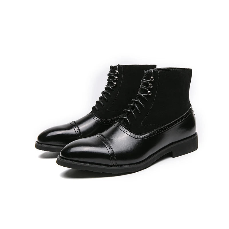 Men Short Boots Brown Bullock Flock Lace-up Square Toe Handmade Business Ankle Shoes for Men with  Zapatos Hombre