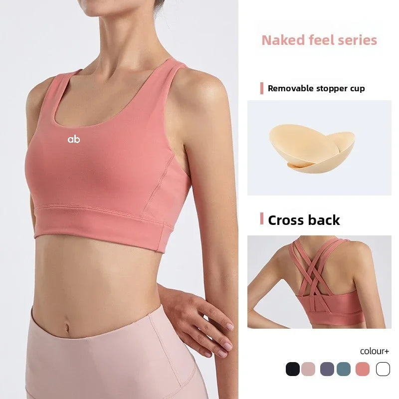 2026 New Cross‑Back Nake Feeling Sports Bra Women High Support Shockproof Push‑Up Removable Pads Outerwear Yoga Gym Training Bra