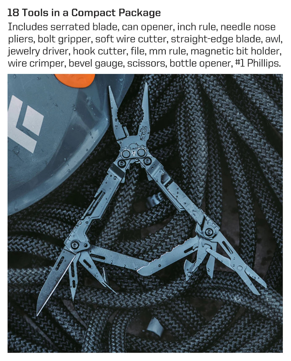 SOG 18 in 1 PowerPint Mini Multi-tool Stainless Steel Pocket EDC Multifunctional Pliers with Folding Knife Screwdrivers Scissors For Survival Fishing Hiking Cycling Travel DIY Home Emergency Repair Portable Camping Tools and