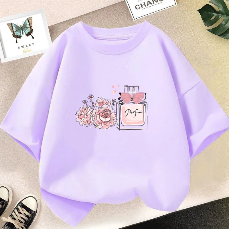 Girl Cute Rabbit Graphic Tshirt Short Sleeve Cotton T-Shirts For Baby Girl Cute Pink Color T-Shirts Children Summer Clothing