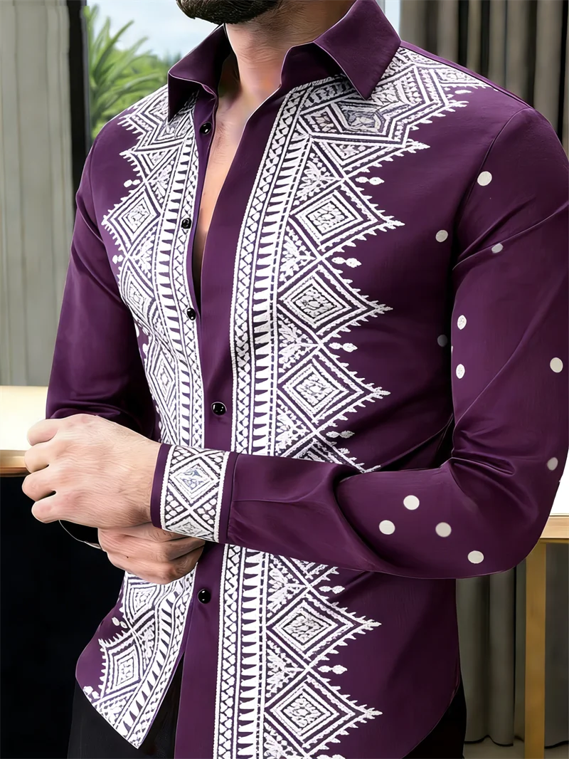 New 11 color men's long sleeved shirt with gold 3D printing, fashionable polka dot pattern, luxurious shirt style