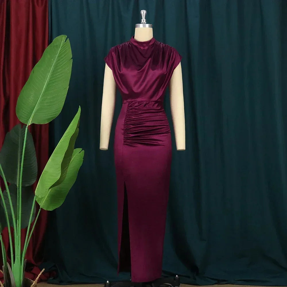 Customized Customized European and American Women's New Colored Satin Zipper Split High Grade Dress Long Floor Length Dress