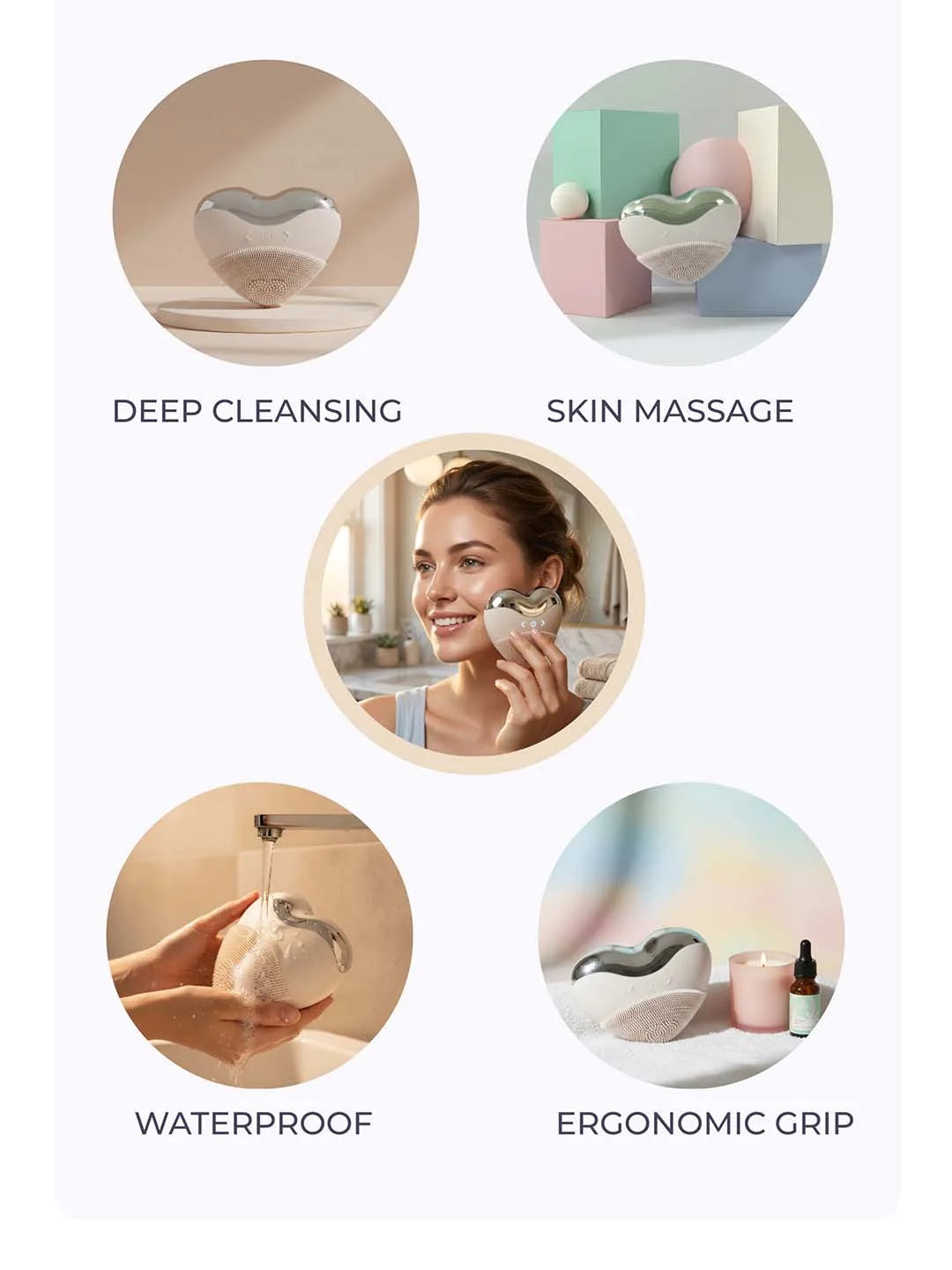 Heart-Shaped Rechargeable Waterproof Silicone Face Cleanser Festival Gift for her