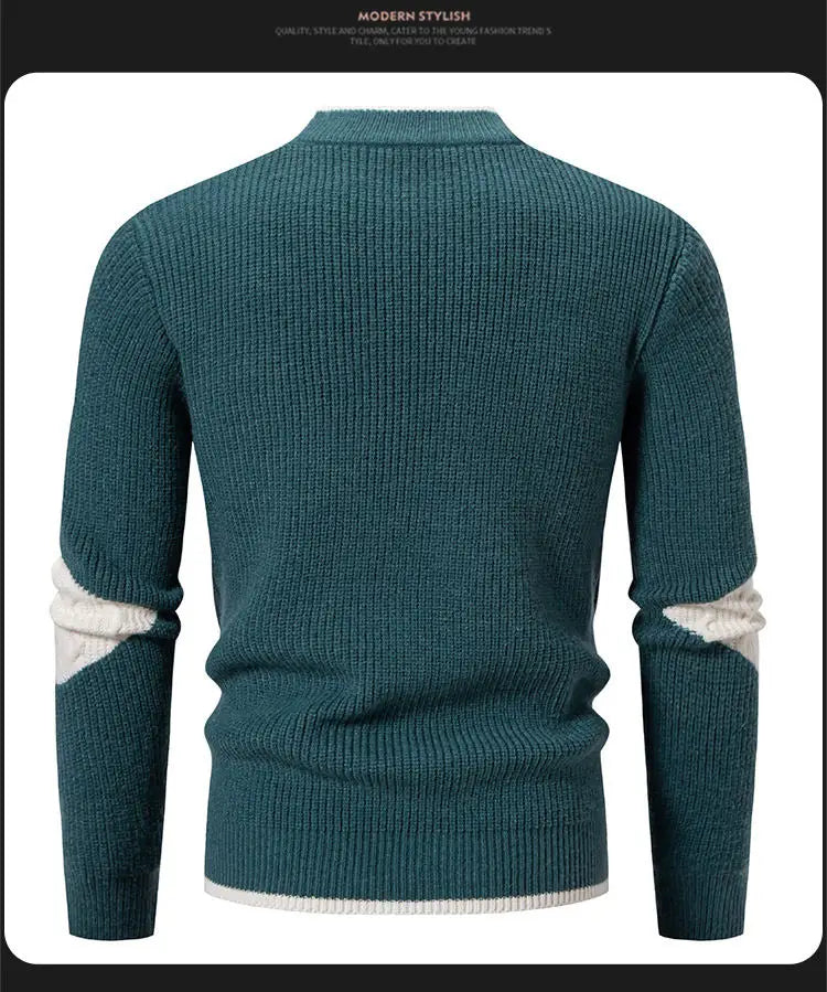 Striped Jacquard Man Pullover Sweaters Jersey Cuello Alto Hombre Autumn Winter Half High Collar Long Sleeve Men Knitted Sweater