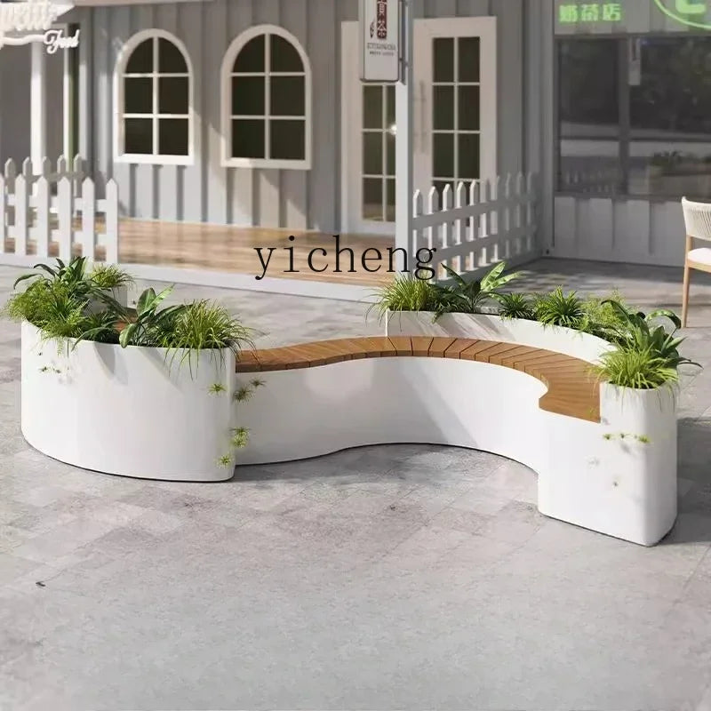 outdoor flower box card seat combination special-shaped stainless steel planting box fence partition restaurant milk