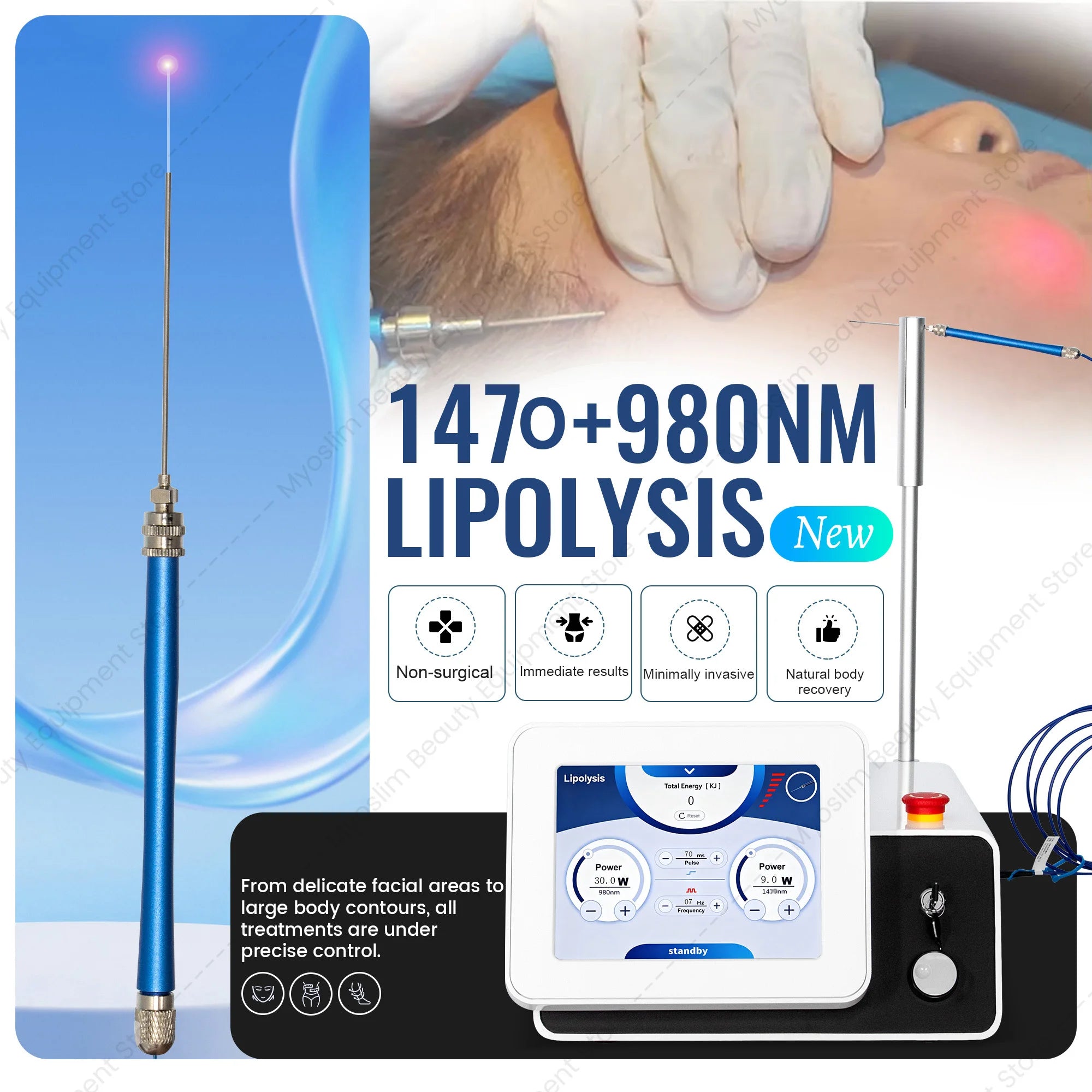MYOSLIM Multifunctional Dual Wavelength Fiber Machine 980nm 1470nm Face Lift Body Shaping Skin Renew Device for Beauty Salons