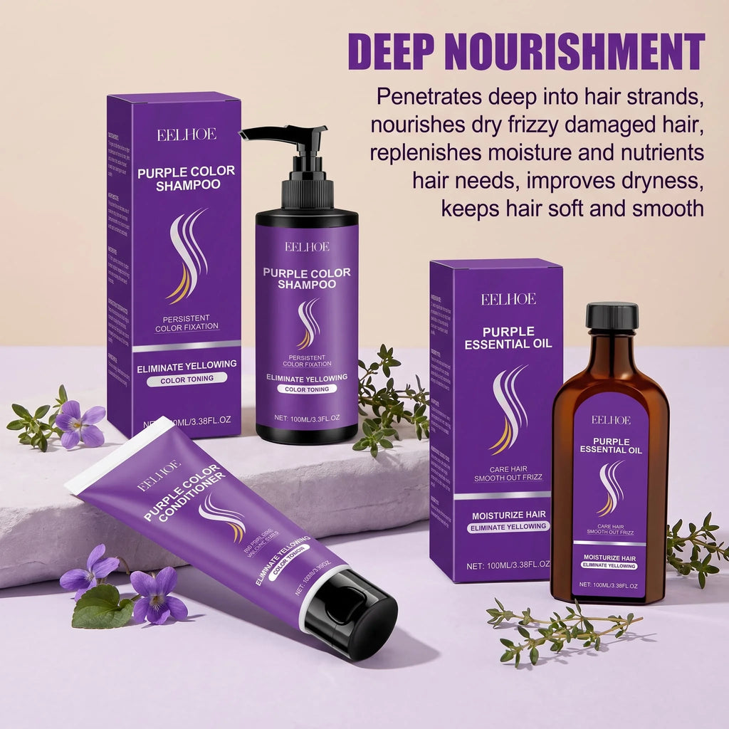 Purple Shampoo Set With Conditioner Hair Oil Serum Color Protecting Nourishing Moisturizing Smoothing For Dry Damaged Hair Care