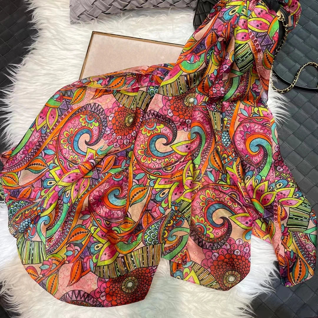 100% Mulberry Silk Scarf Shawl Brand Plum Bossom Design Blue Green Summer Beach Silk Shawls Scarfs Fall Winter Neck Head Scarf