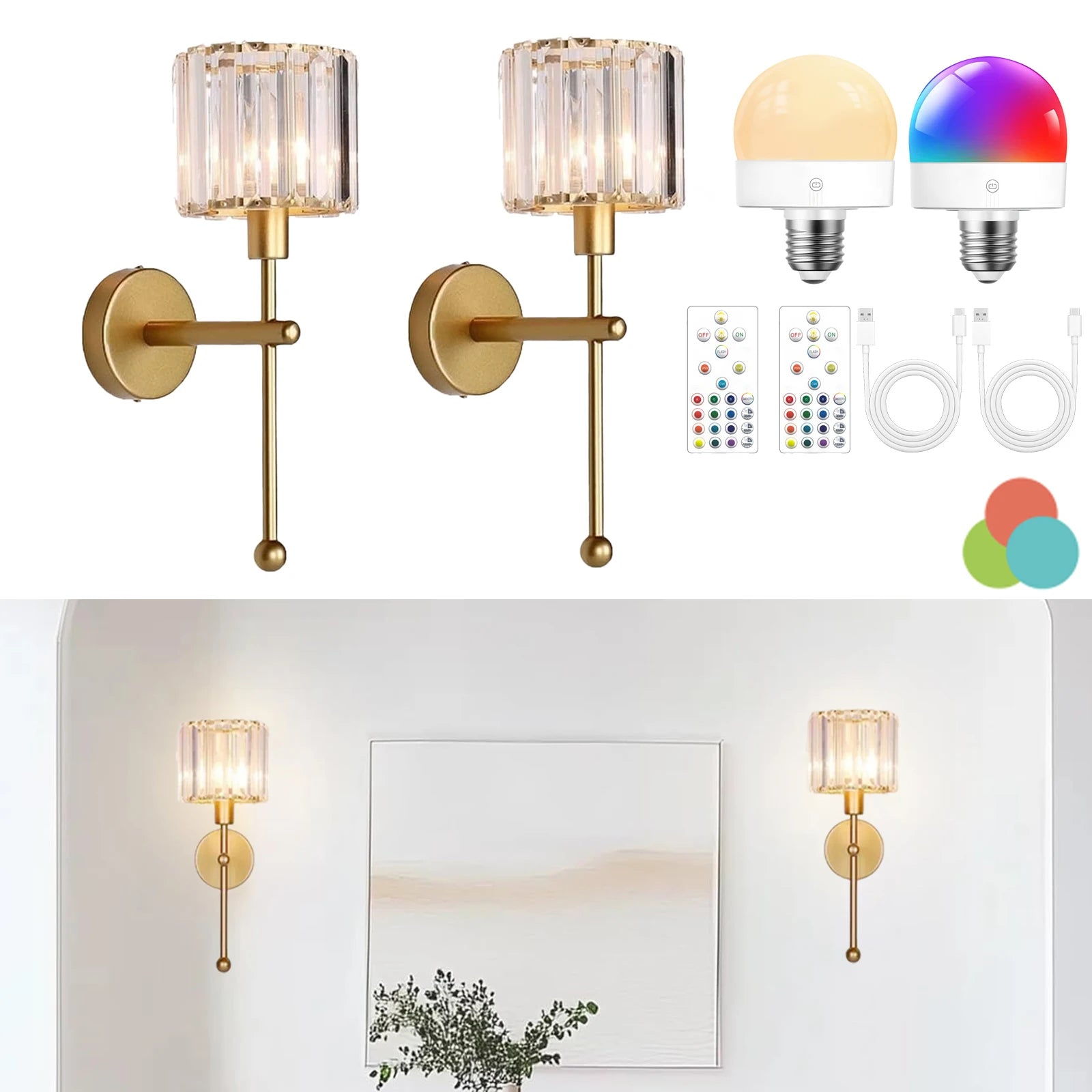 Modern LED wall light luxury transparent crystal wall light, no wiring and rechargeable, living room corridor lighting fixtures,