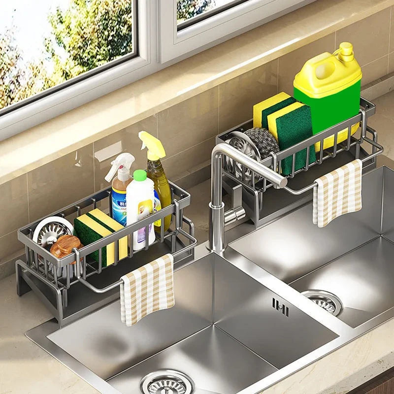 Kitchen Sink Drain Rack Organizer Plastic Self-draining Sink Shelf Soap Sponge Holder Dishcloth Towel Rack filter basket