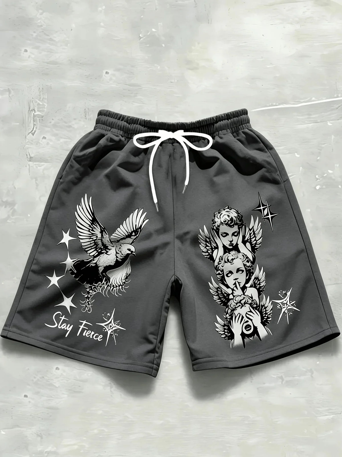 New European and American Men's Summer Little Angel Letter Print Comfortable Breathable Drawstring Shorts Outdoor Casual Pants
