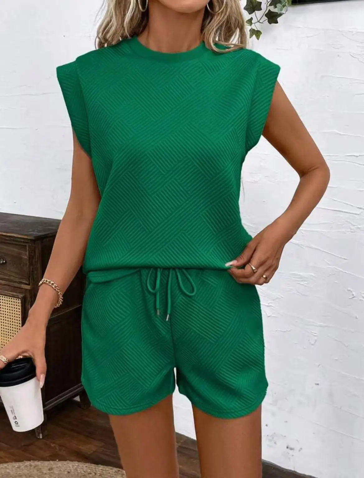 Women Shorts Pant Set Two Piece Sets Round Neck Solid Casual Loose Tops Short Pants Lace Up Elastic Waist Y2k Streetwear 2026