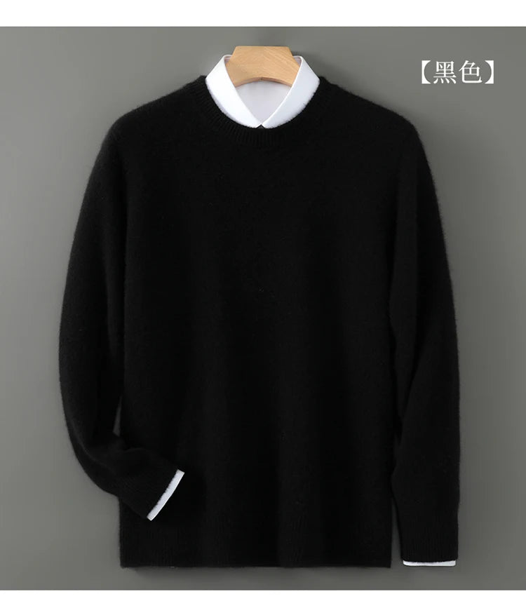100% Australian Wool Knitted Men's O-Neck Sweater, Casual Business, Spring and Autumn Men's Long-Sleeved Pullover New Sweater